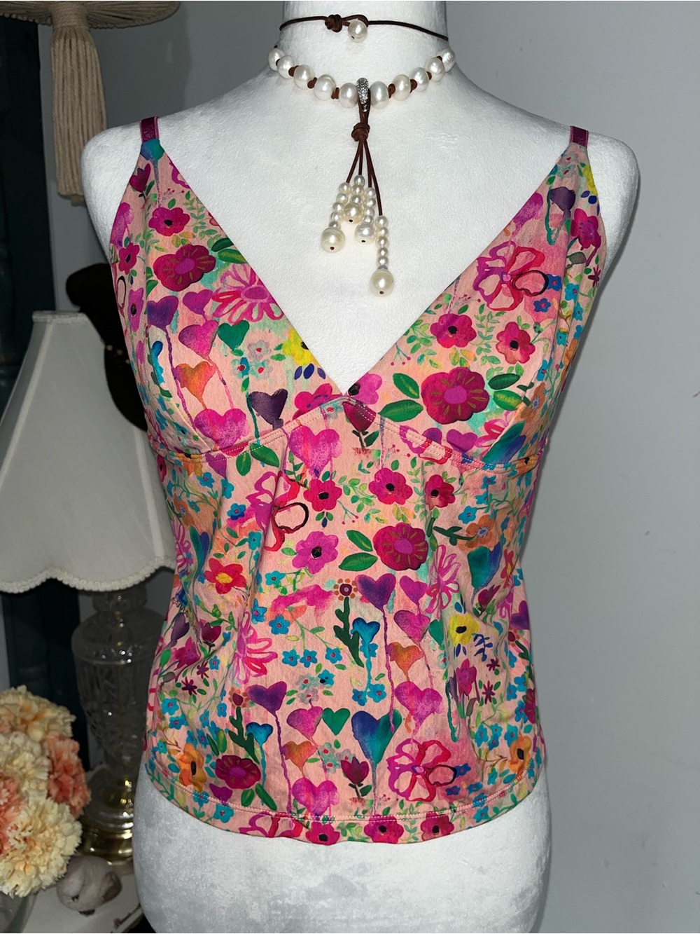 Natural Life Floral V-Neck Camisole Tank Top - Pink Multicolor Floral